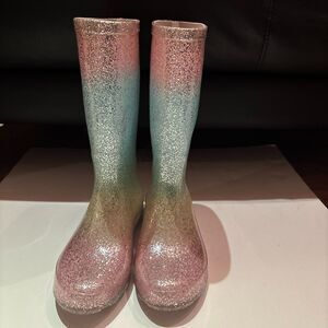 Cat & Jack Tall Ombre Color Glitter Rainboots Youth Girls Sz 2 11.5' tall